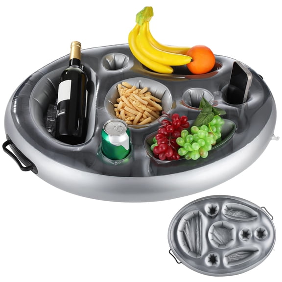Inflatable Pool Drink Float Tray, 28 x 20 in PVC Floating Serving Bar with Dual Handles, Cup Holders & Snack Compartments for Pool, Beach, Bathtub, SPA