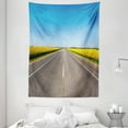 thumbnail image 1 of Yellow and Blue Tapestry, On the Road Theme Highway with Sunflower Field Backdrop Nature Panorama, Wall Hanging for Bedroom Living Room Dorm Decor, 60W X 80L Inches, Grey Sky Blue, by Ambesonne, 1 of 2