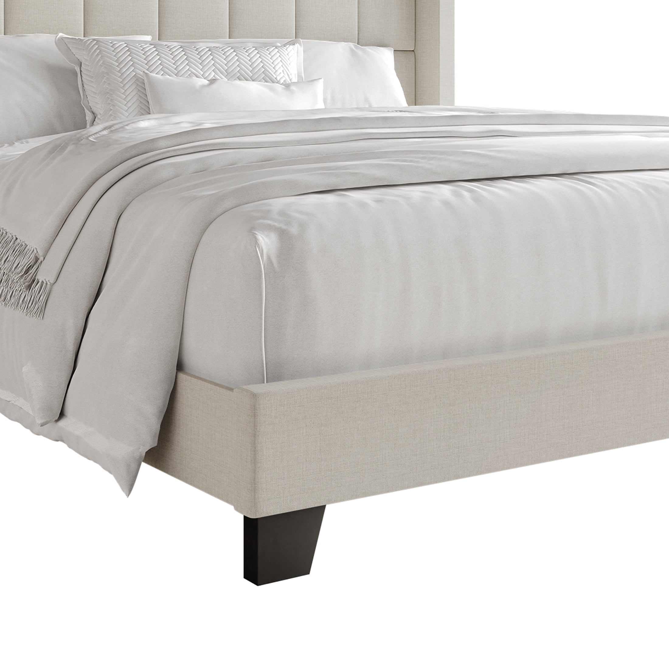 Castle Place Elegant Wingback Linen Upholstered Full Bed, Warm Grey