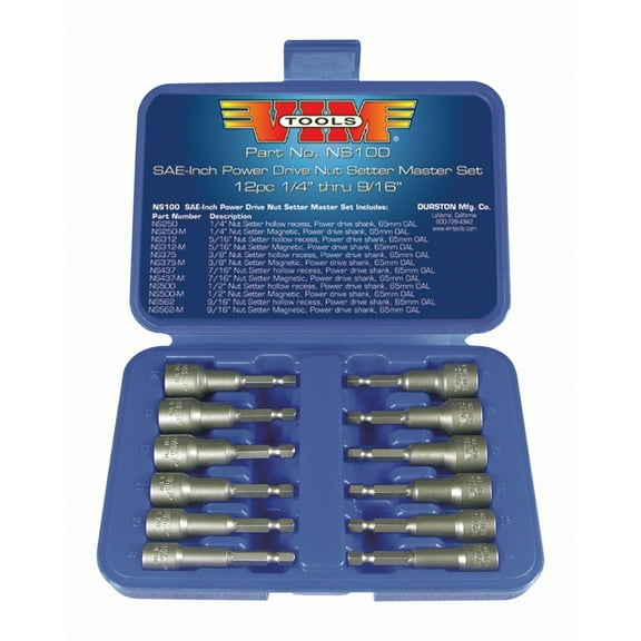 12Pc SAE Power Drive Nut Setter Set Mag.-Hollow Pt