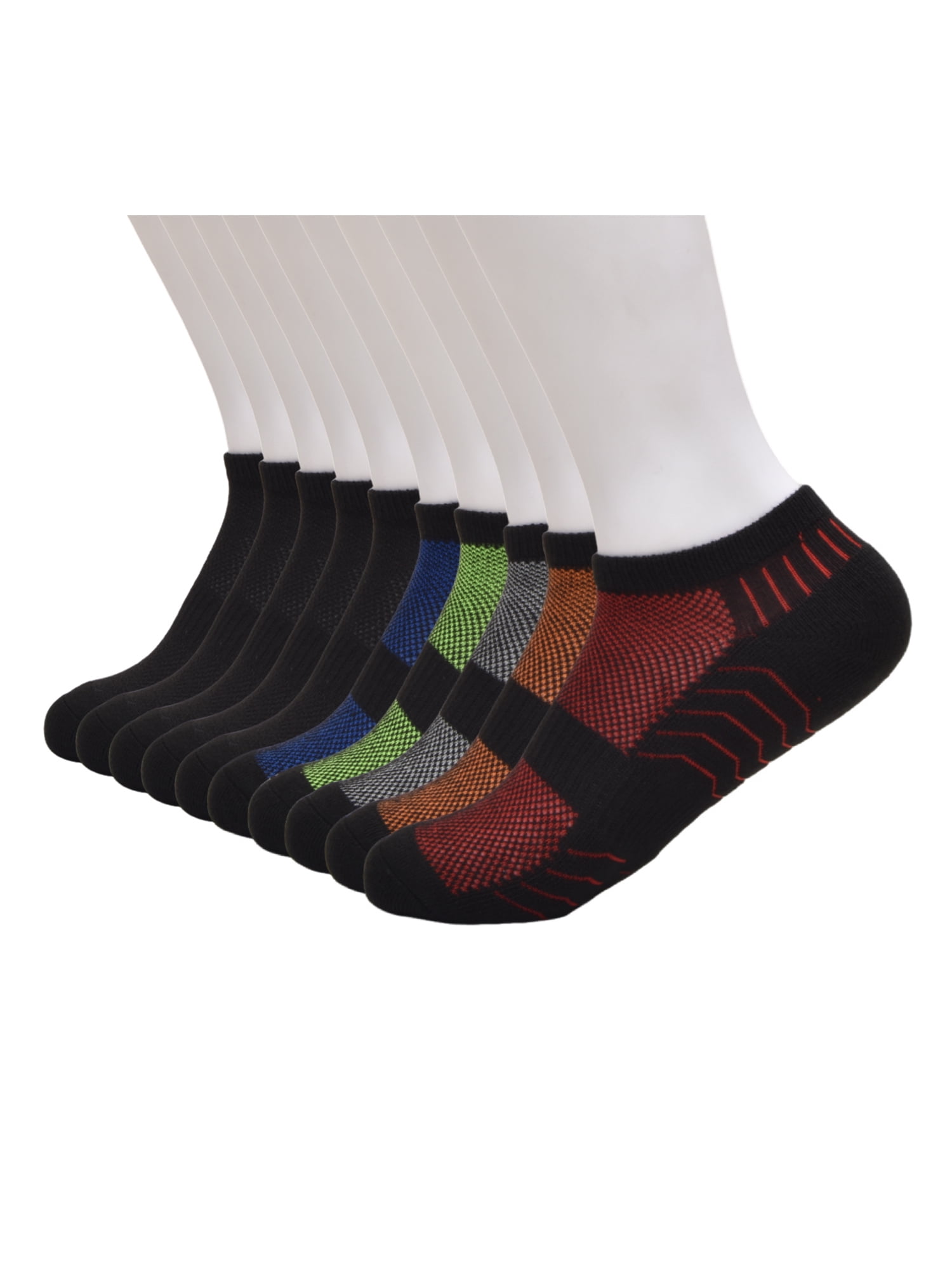 Athletic Works Boys Stripe Sole No Show, 10-pack, Size Large (Shoe Size 3-9)