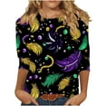 thumbnail image 2 of RKSTN Mardi Gras 3/4 Length Sleeve Womens Tops Oversized Crewneck Carnival Graphic Printed Three Quarter Sleeve T Shirt Women Casual Round Neck Funny Tuesday Carnival Party Loose Short Sleeve Shirt, 2 of 6