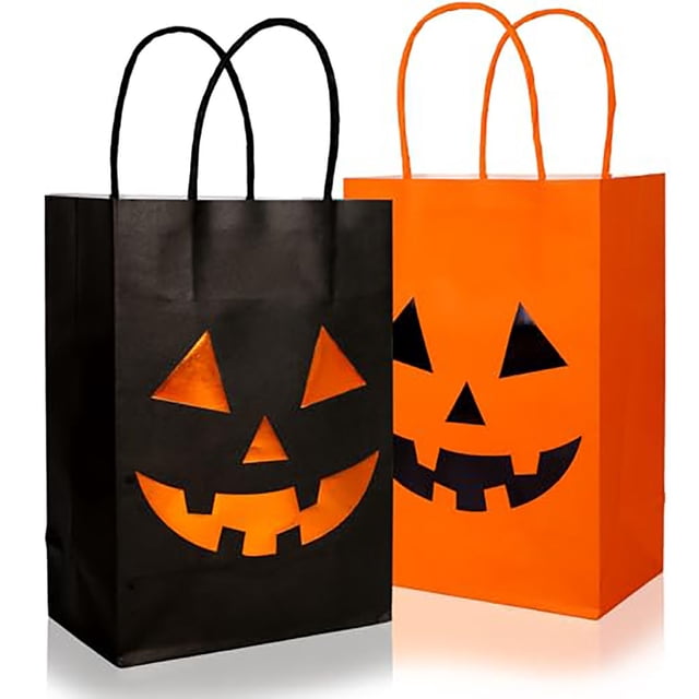 Storage rack Halloween Bags Halloween Paper Bags With Handles Candy Bags Goodie Bags For Holiday Snacks (Style)