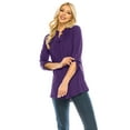 thumbnail image 2 of Haute Edition Women's Pattern and Solid 3/4 Roll Tab Sleeve Tunic Blouse Top, 2 of 4