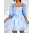 thumbnail image 3 of Vestido de princesa de tul con mangas abullonadas de Tsseiatte para mujer, minivestido de hada con teñido anudado y hombros descubiertos, vestido de fiesta de noche de corte A, 3 of 8