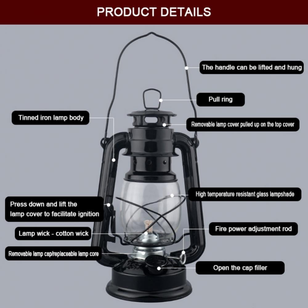 Large Capacity Oil Lamps for Indoor Use, Oil Lamp with Fire Control Knob, Kerosene Lamp, Hurricane Lamp with Adjustable Fire Wick