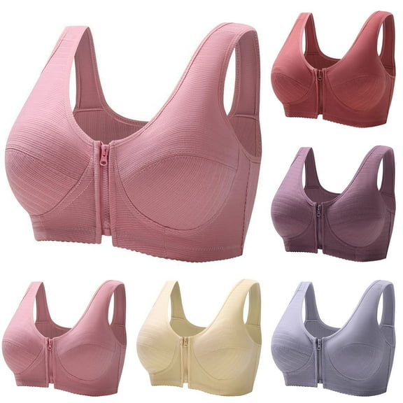 YHAJDS Women's Seamless Comfortable Daily Bra, Wireless Bra Bras for Women Everyday Bras Solid Color Front Zipper Closure Racerback Lightly Padded Cups for Support