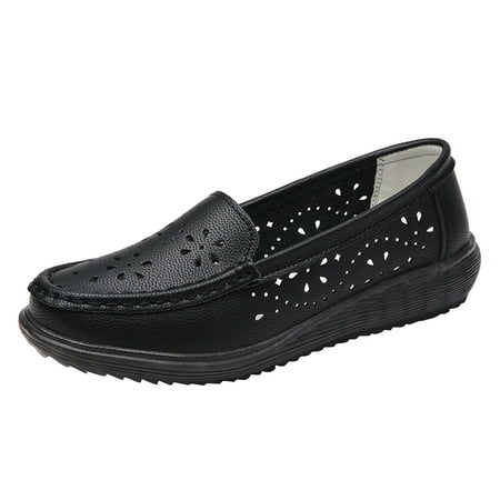 Huesdet Women s Wide Loafers Cute Flats Shoes Slip On Ladies Comfort Loafers for Women Work Shoes Walking Shoes(Black 8.5)