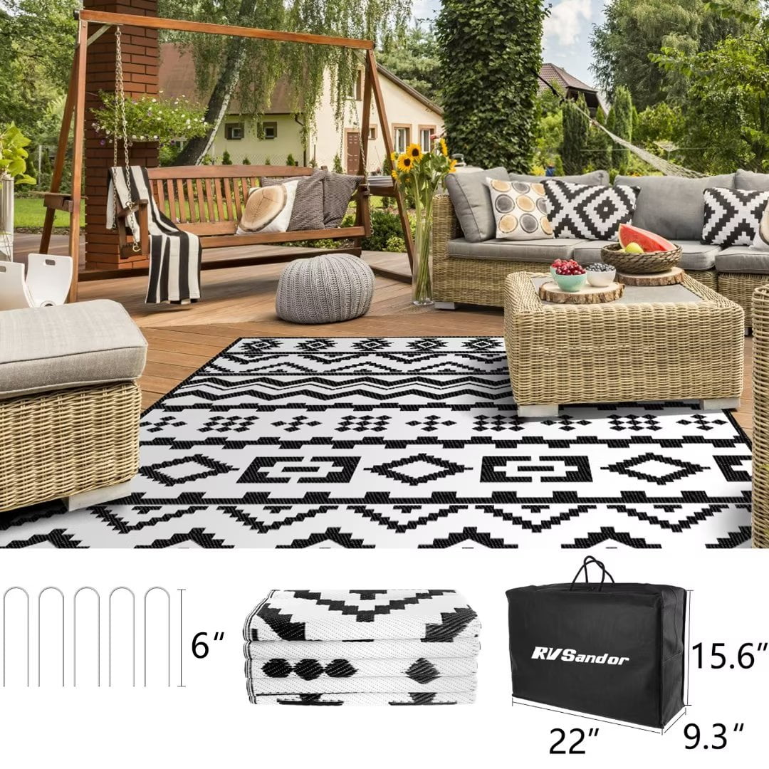Docred Outdoor Rug 9' x 18' Waterproof Reversible Mat, Plastic Straw