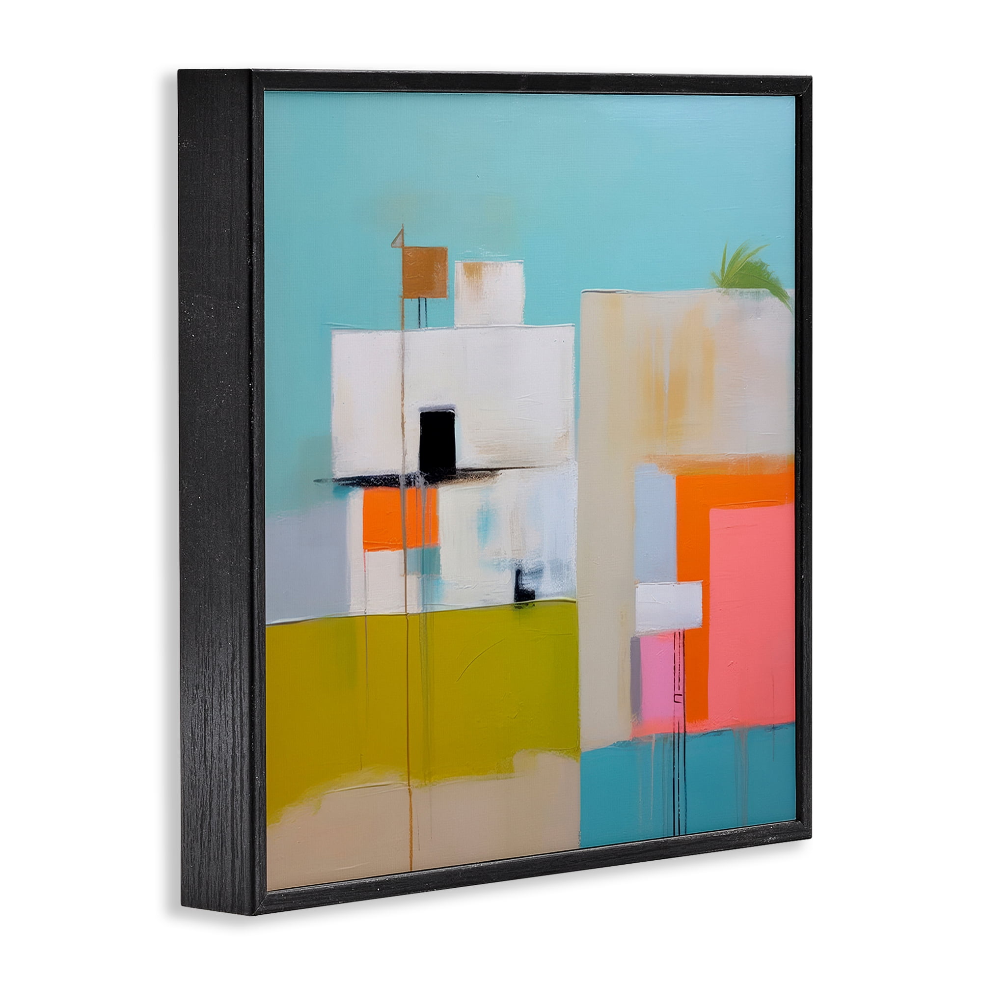 Stupell Industries Tropical Villa House Abstract Painting Black Framed Art Print Wall Art, 12 x 12