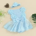 thumbnail image 4 of ZQUUVOU Baby Girls Sleeveless Dress Romper Floar Bow Romper Tutu Skirt with Headband Birthday Party Soft Princess Romper Dress Blue, 4 of 7