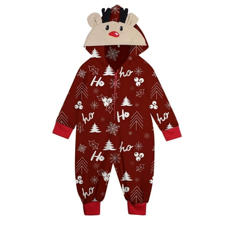 

Parent Child Wear Christmas Matching Family Christmas Siamese Pajamas Sets Deer Head Embroidery Hooded Romper PJs Zipper Jumpsuit Loungewear (Baby)