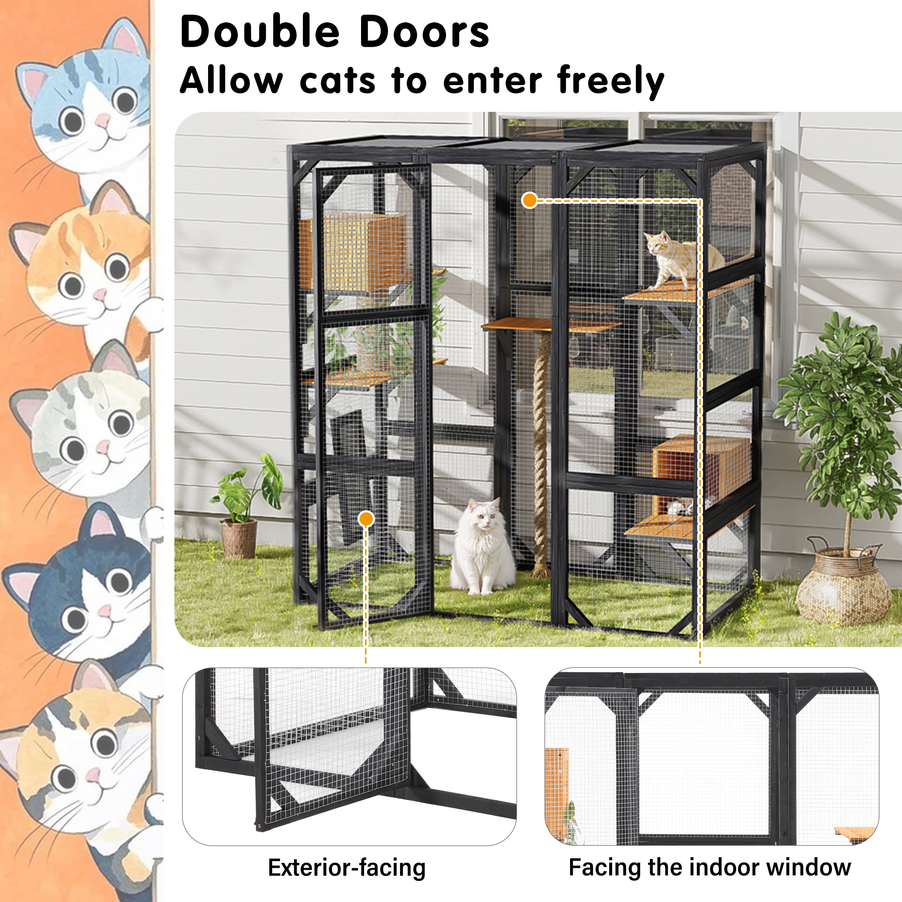 Euroco Large Outdoor Cat Enclosure with Sleeping Houses, Climbing Platforms, and Scratching Posts