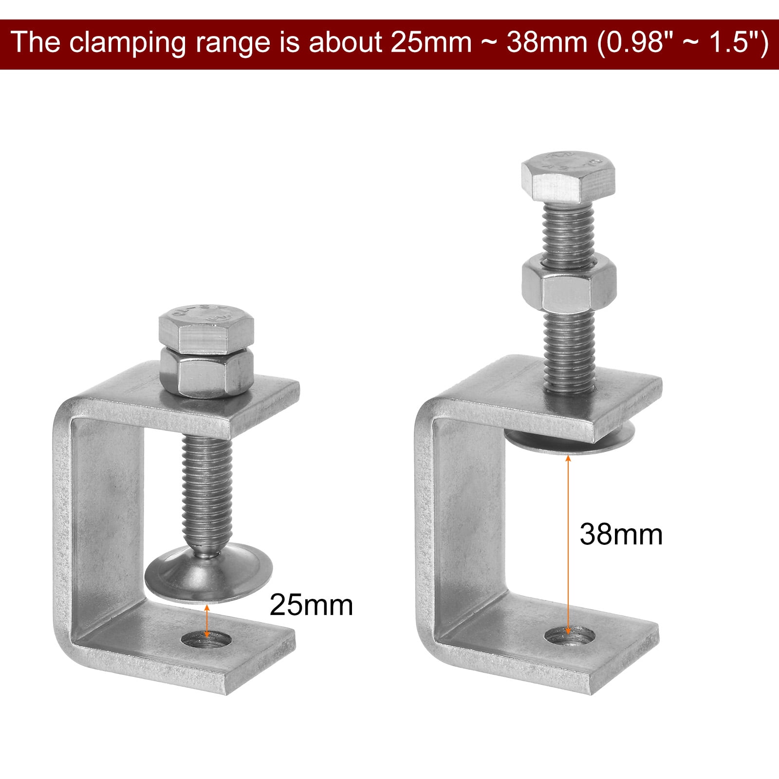 2Pcs Stainless Steel C Clamps Mini 1.77" Wide Jaw Opening Small Metal U Clamp for Woodworking Household Mounting