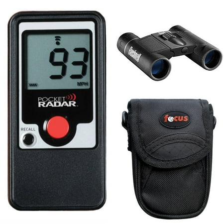 Pocket Radar PR-1000 Handheld Speed Radar with Bushnell 8x21 Powerview Camo Folding Roof Prism Binoculars and Case