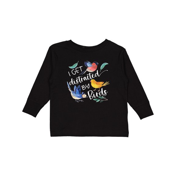 Inktastic I Get Distracted by Birds Boys or Girls Long Sleeve Toddler T-Shirt
