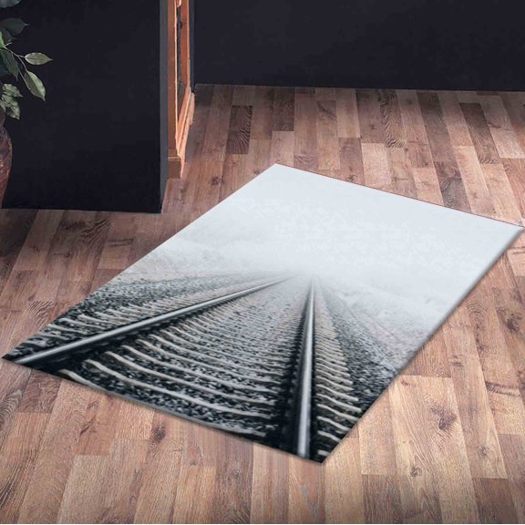 Bedroom Rugs, Railway Rugs, Indoor Rugs, Landscape Rugs, Saloon Rug, Farmhouse Decor Rugs, Winter Landscape Rug, Gray Rug, Black White Rugs, 2.6'x6.5' - 80x200 cm