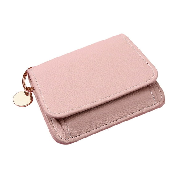 LONGshukeji Small Wallet for Women RFID Blocking Leather Card Case Slim Tri-Fold Wallet with Zipper Pocket and Keychain
