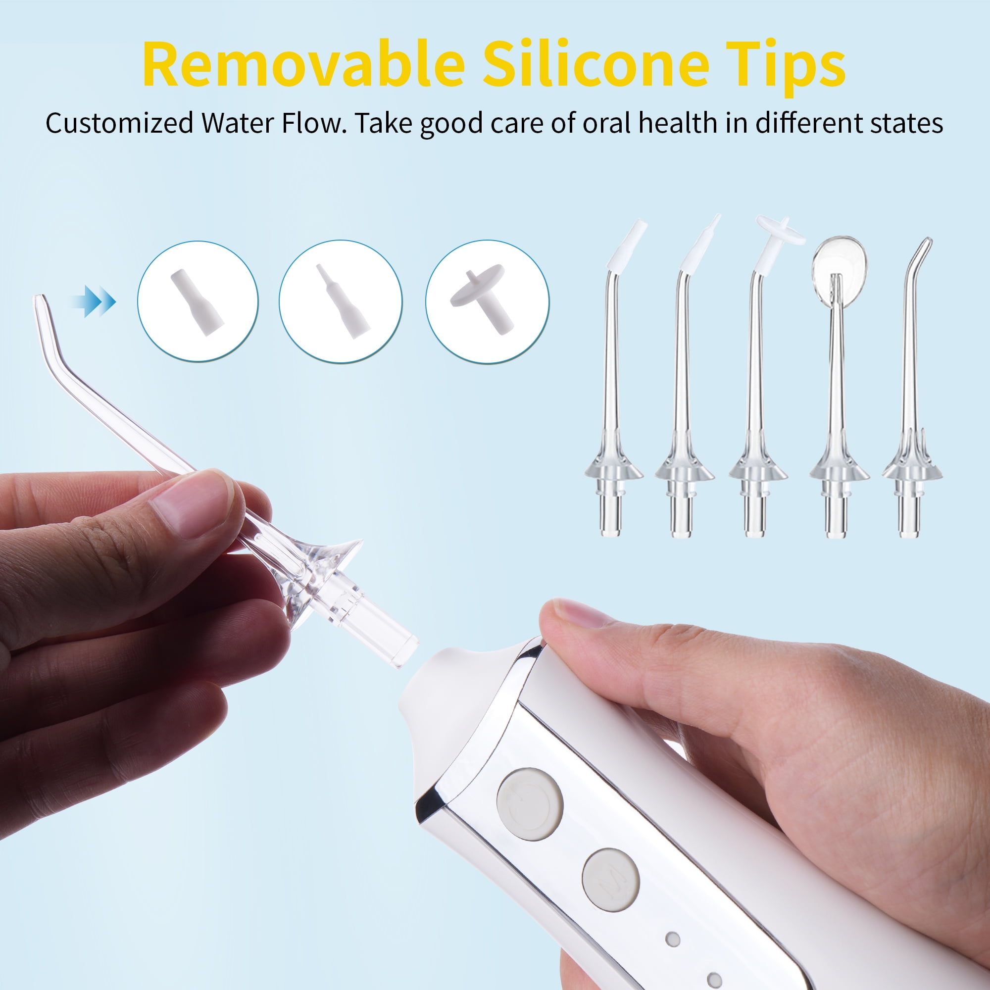 GENKENT Water Flosser for Teeth, Cordless Dental Flosser 3 Modes 5 Tips Rechargeable, White