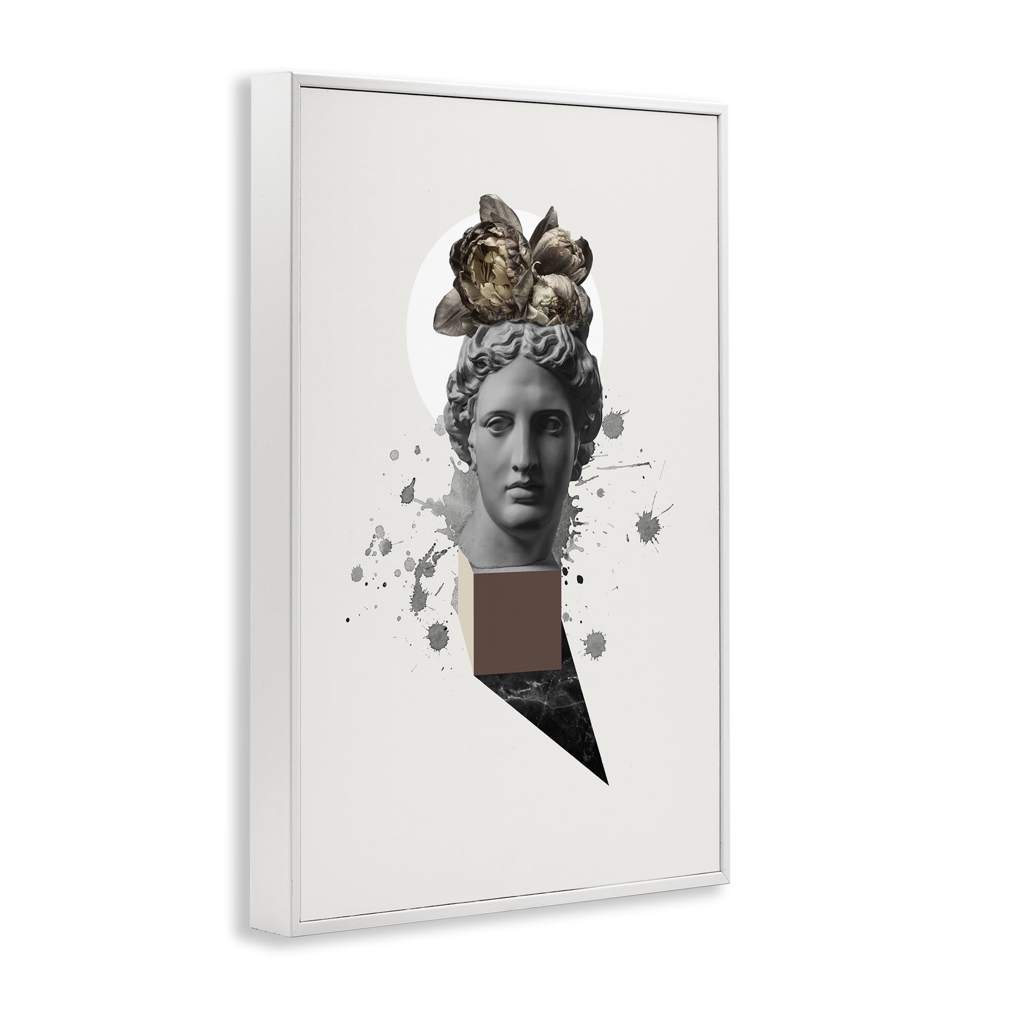 Stupell Industries Modern Statue with Peonies Botanical & Floral Painting White Framed Art Print Wall Art, 12 x 18