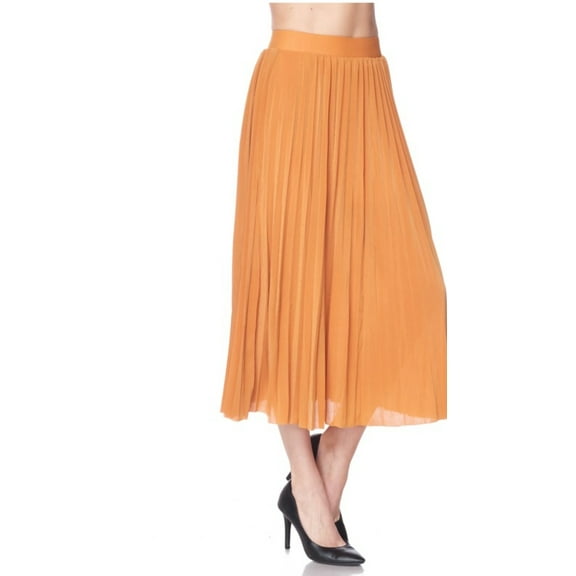 Plus Solid Lined Pleated Long Waist Skirt