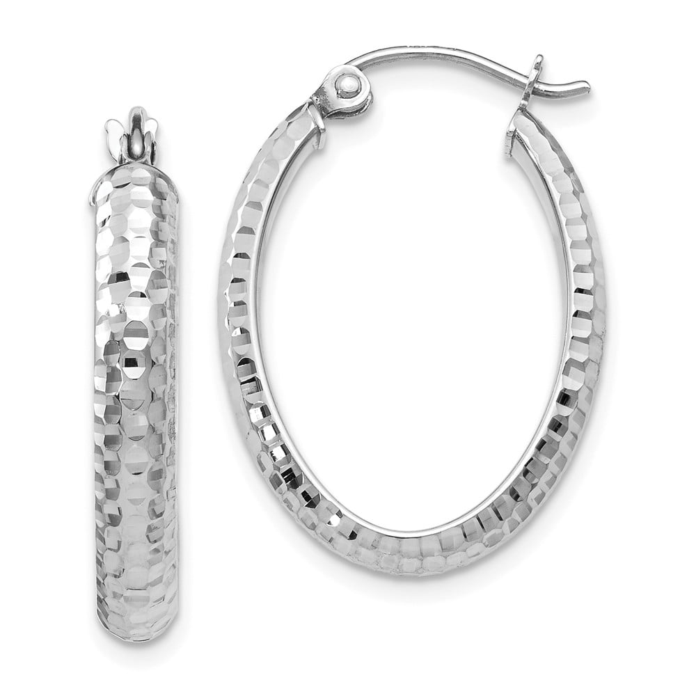 Leslies 10k Diamond-cut Oval Hinged Hoop Earrings