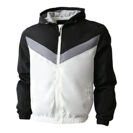 - Mens Two Tone Hoodie Windbreaker Lightweight Slim Fit Quick Dry Outerwear Jacket