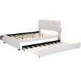 thumbnail image 4 of Full Size Beige Upholstered Platform Bed With Brick Headboard, Twin Trundle And 2 Drawers, Linen Fabric, Particle Board, No Box Spring Required Elegant In Beige, Pattern & Spring, Stable Wood Frame, 4 of 7