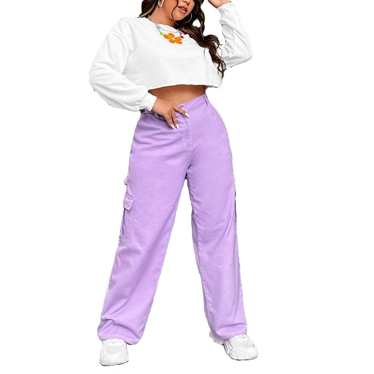 Extra Non-Stretch Plain Straight Lilac Purple Plus Size Jeans - Walmart.com