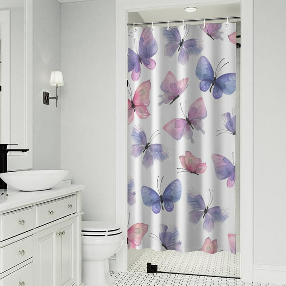 White Background Butterfly Pattern Shower Curtain 36"x72" ,Bathroom Decorative Shower Curtains Set with 12 Hooks,Modern Waterproof Washable Shower Curtain