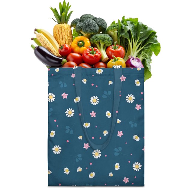 Daisy Pattern Reusable Shopping Tote - Foldable, Durable & Large Capacity Grocery Bag