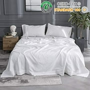 Simple&Opulence Belgian Linen Sheet Set 4PCS Stone Washed Solid Color(Twin,White)