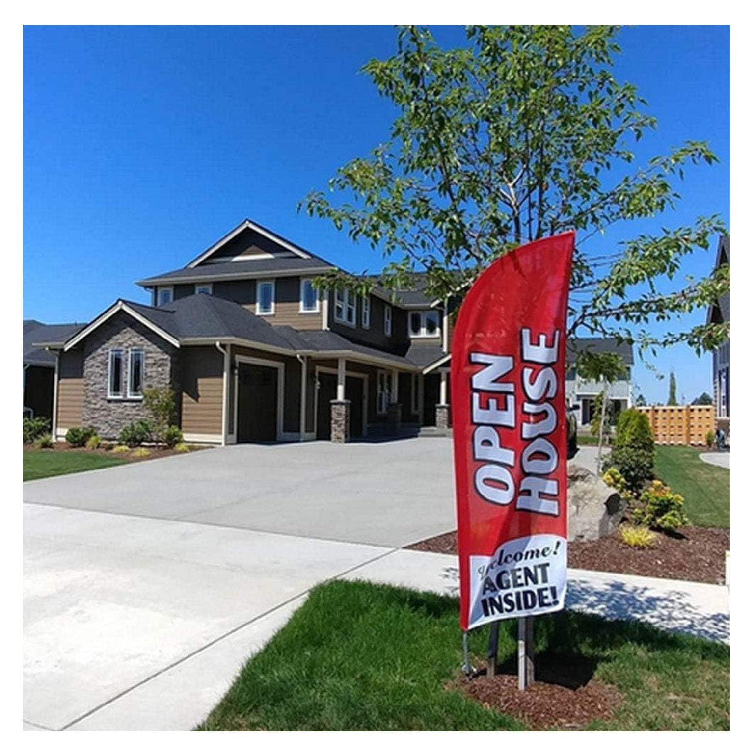 2-Pack of Red 8ft Open House Banner Flag Kits, Includes Flag Poles, Ground Stakes, and Travel Bags, Outdoor Yard Lawn Signs for Real Estate Agents