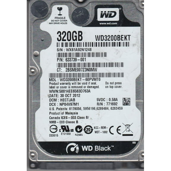 WD3200BEKT-60PVMT0, DCM HECTJAB, Western Digital 320GB SATA 2.5 Hard Drive