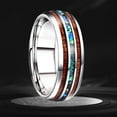 thumbnail image 5 of Opolski Fashion Unisex Wooden Abalone Shell Titanium Steel Ring Wedding Party Jewelry, 5 of 8