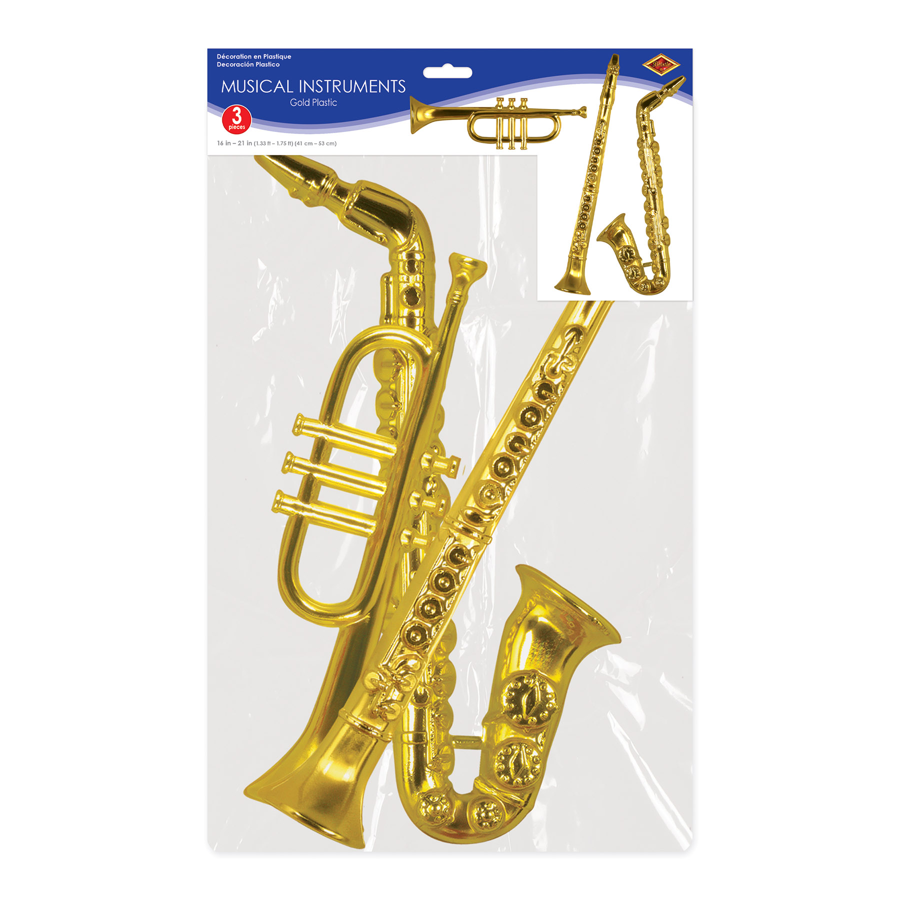 Gold Plastic Musical Instruments, 16"-21", (3/Pkg)
