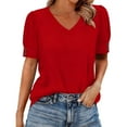 thumbnail image 2 of ICHUANYI Womens Tops Cap Short Sleeve Blouse V Neck Summer Spring Shirts Casual Solid Color Base T-shirt Button Top, 2 of 7