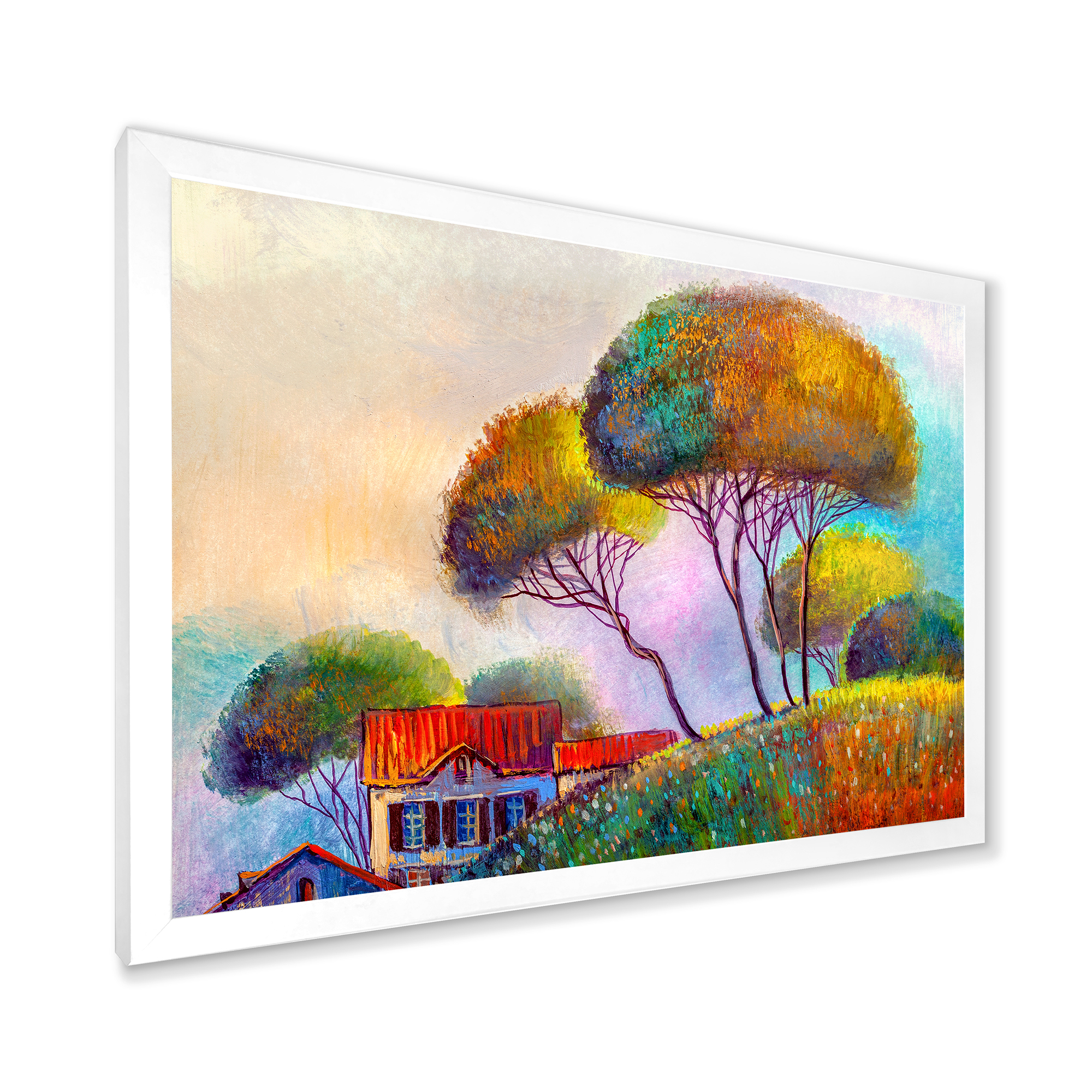 Designart 'Beautiful Village House On A Hot Summer Day' Modern Framed Art Print