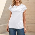 thumbnail image 5 of Womens Summer Tops Trendy 2026 Cap Sleeve T Shirts Crew Neck Pleated Front Beach Vacation Clothes Fashion White S, 5 of 5