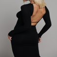 thumbnail image 4 of Women Long Bodycon Dress Solid Color  Neck Long Sleeve Dress, 4 of 5