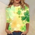 thumbnail image 2 of Diufon T-Shirts de la Saint-Patrick pour Femmes, Grande Taille, Imprimé Trèfle, Manches 3/4, Col Rond, 2 of 5