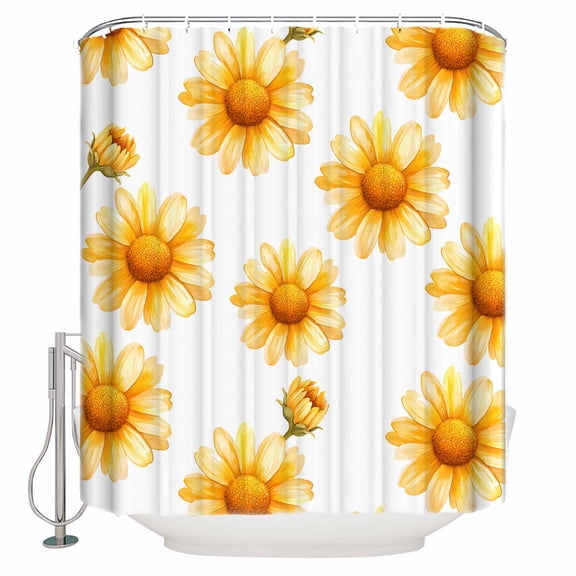 Shower Curtain Bathroom Set Spring Summer Flower Floral on White Waterproof Fabric Shower Curtains with Grommets&Hooks Pastoral Plant Privacy Bath Curtain for Bathtub 36x72in