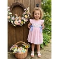 thumbnail image 2 of Toddler Baby Girl Easter Outfit Rabbit Embroidery Fly Sleeve Crewneck Smocked Dresses Bowknot Plaid A-line Dress Cute Summer Clothes 6M-5T, 2 of 9