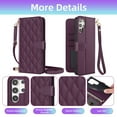 thumbnail image 4 of Furiet Argyle Wallet Case for Samsung Galaxy S25 Ultra 5G Tempered Glass Screen Protector Wrist/Shoulder Strap Card Slot Stand Phone Cover for S25Ultra 25S S 25 25Ultra 6.9 2025 Women Men Deep Purple, 4 of 8