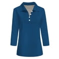 thumbnail image 3 of Camisa informal de mujer con cuello en V, botones y manga tres cuartos de color liso - Poliéster y spandex - Top para el trabajo o las fiestas - S-XXXL, 3 of 3