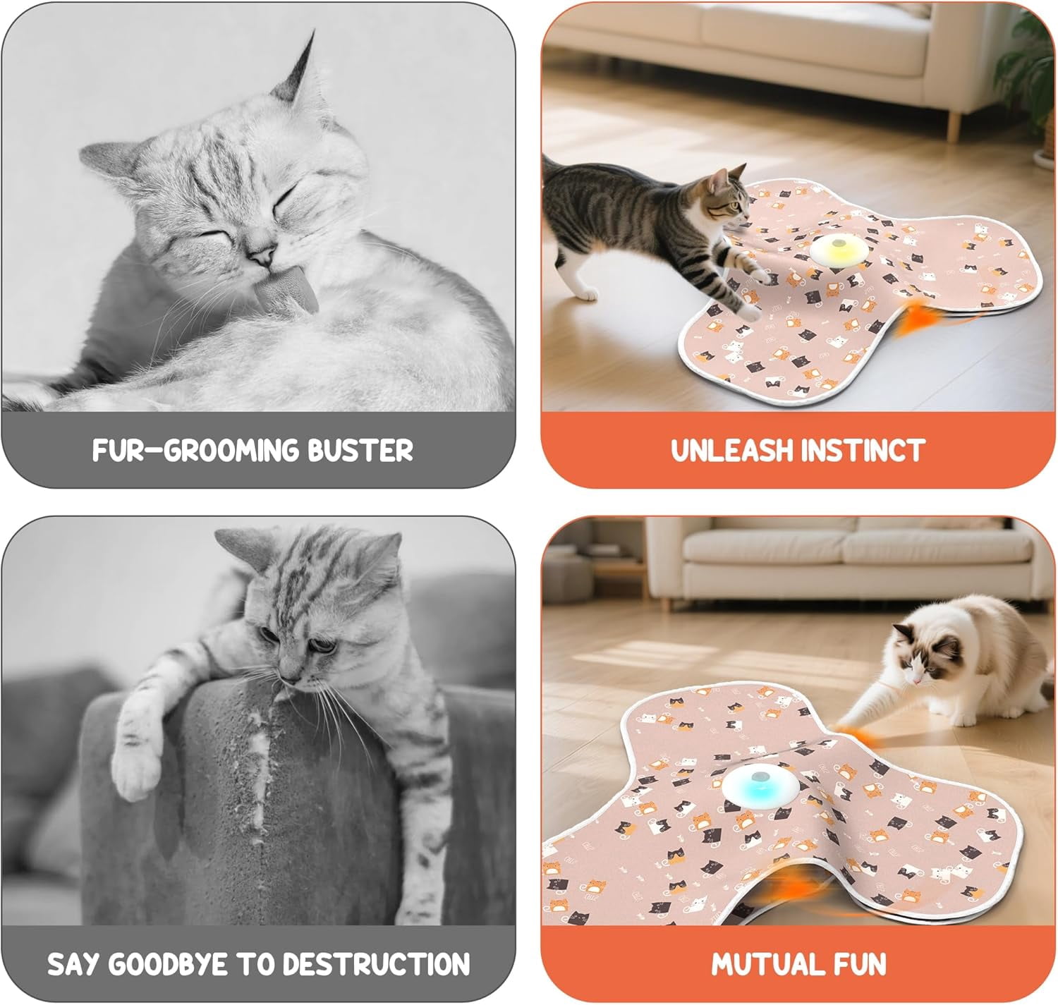 URRU Interactive Cat Toys for Indoor Cats‌,Automatic Rechargeable Hide and Seek Cat Toy with Mouse Sounds and Moving Concealed Feathers for Cats and Kittens Self Playing