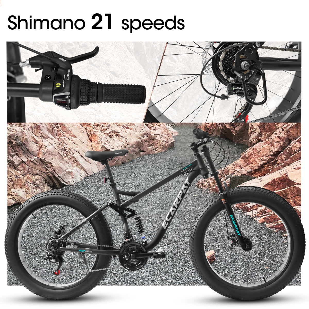 LuckyNote 26" Mountain Bike Full-Suspension 21 Speeds Disc-Brake, 26x4" Fat Tire Bike for Men