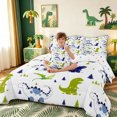 thumbnail image 3 of meiyoeat Woodland Dinosaur Twin Bedding for Boys Bedding, Pine Jungle Wildlife Bedding Comforter Set, White Green Navy, Polkadot Reversible, 7pcs, 3 of 5