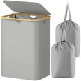 thumbnail image 4 of 150L Laundry Basket with Lid, Clothes Hampers for Laundry with Bamboo Handles and 2 Removable Laundry Bags, Large Foldable Laundry Hamper for Bedroom, Bathroom, Dorm, Laundry Room, Sliver Gray, 4 of 5