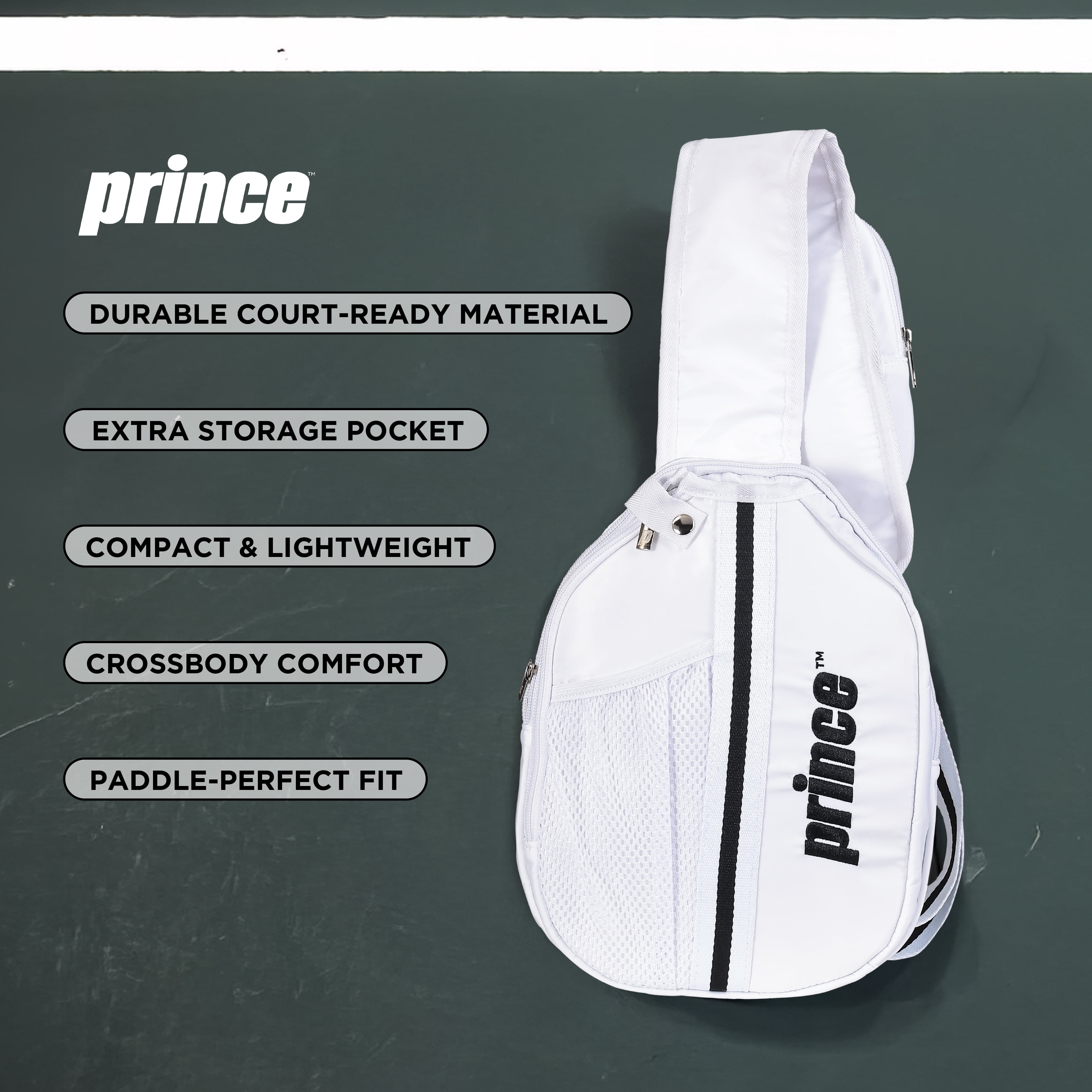 Prince Cross Body Paddle Bag, White– Lightweight Sling Pickle ball & Paddle Sports Bag